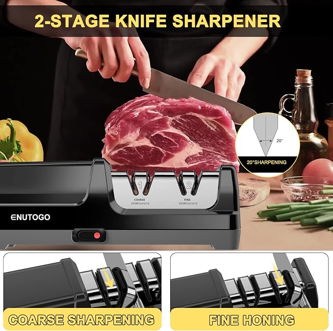 Enutogo Knife Sharpener, Professional 2-Stages Eleltric Knife Sharpeners - Image 2