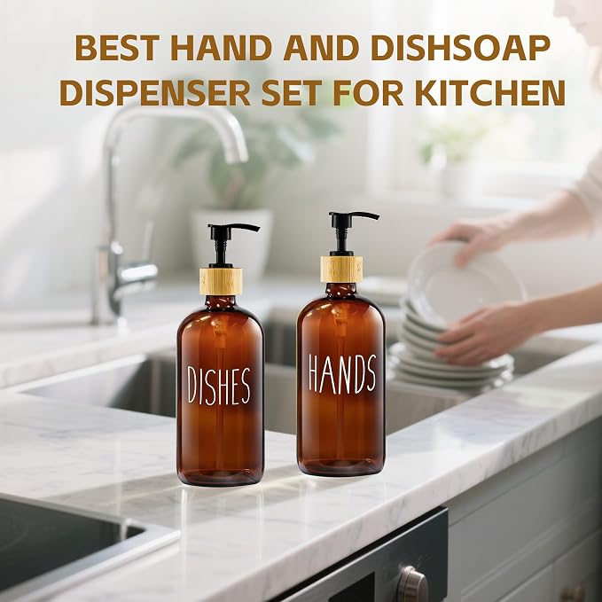 2 Pack Soap Dispenser, 17 Oz Refillable Glass Soap Dispenser - Image 5