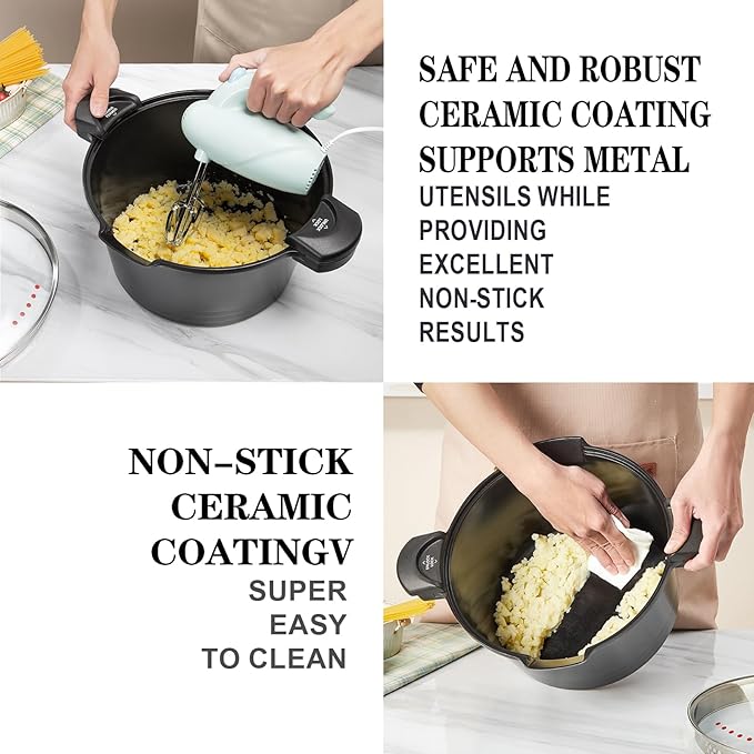 8.5qt Pasta Pot with Strainer Lid, Cast Aluminum Stockpot Multipot, Nonstick - Image 5