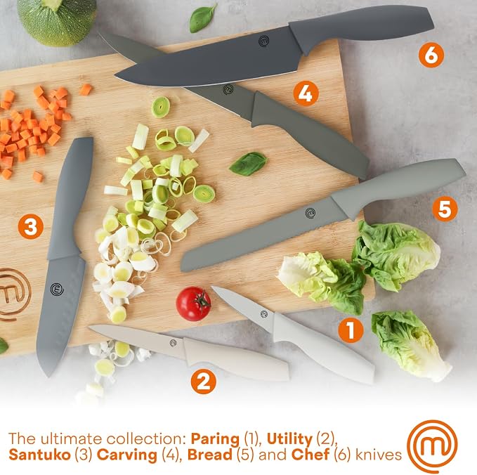 MasterChef Knife Block Set of 6 Kitchen Knives, Extra Sharp Stainless Steel - Image 2