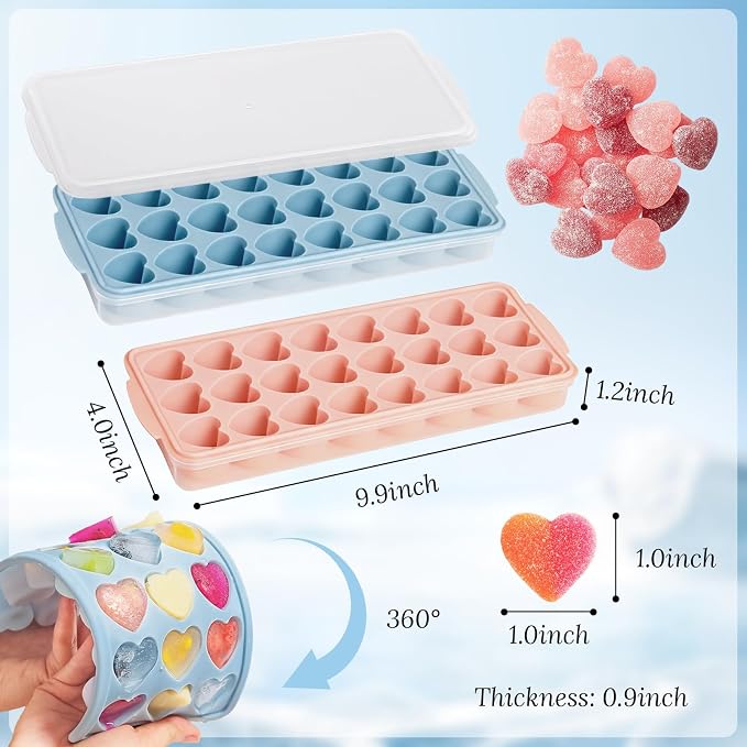 Heart Shape Ice Cube Tray 2PCS Mini Heart Ice Mold Silicone Heart Ice Cube Molds - Image 2