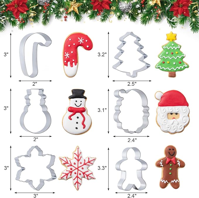 Husfunov Christmas Cookie Cutters Set 6 Pieces, Stainless Steel Metal Cutter - Image 2