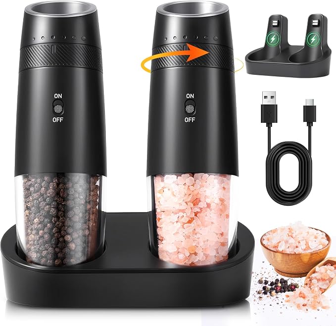 Gravity Electric Salt and Pepper Grinder Set Rechargeable by Unknown