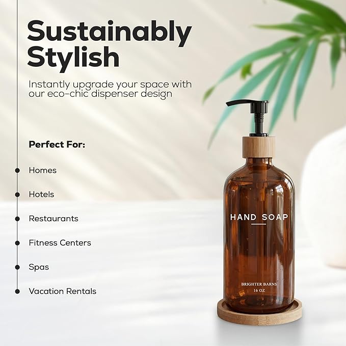 Amber Glass Hand Soap Dispenser Bathroom Set by Brighter Barns - Image 2