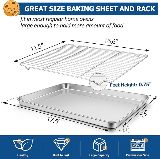 TeamFar Baking Sheet with Rack Set, Stainless Steel Baking Pan Cookie Sheet - Image 2