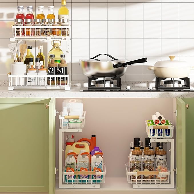 REALINN Under Sink Organizer, Height Adjustable 2 Tier Pull Out Cabinet Storage - Image 2