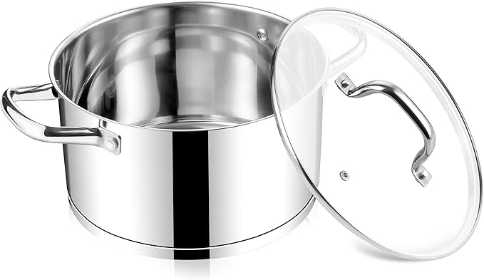 E-far 6 Quart Stock Pot with Lid, Stainless Steel Stockpot by E-far