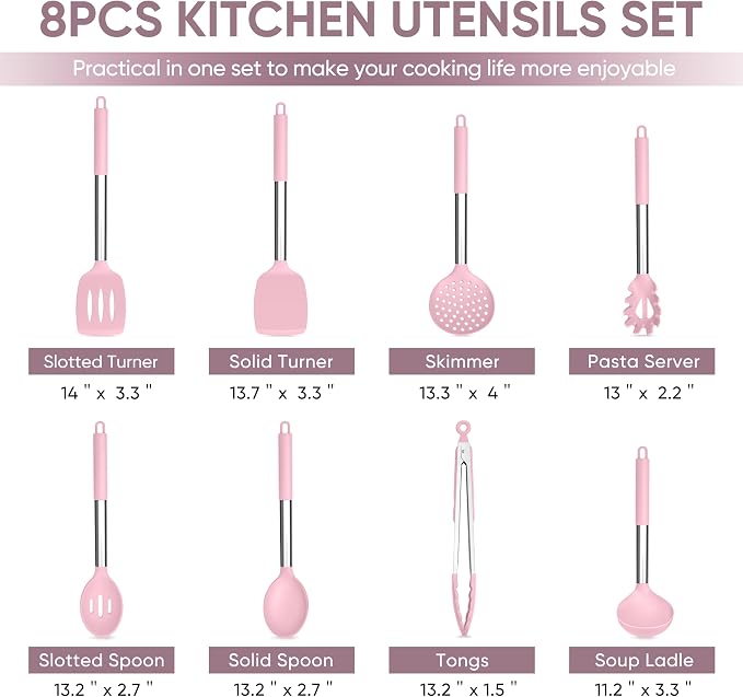 TeamFar Kitchen Utensils Set of 8, Silicone Utensils Kitchen Tools Set - Image 2