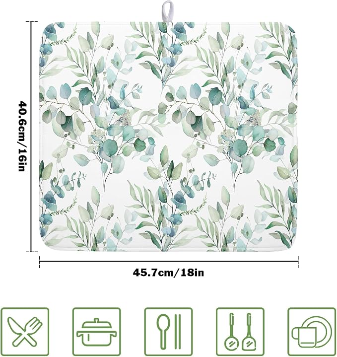 Watercolor Sage Leaves Dish Drying Mats - Image 2