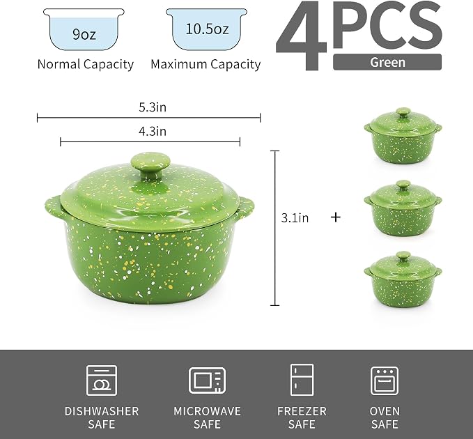 Oven-Safe 4-Pack Mini Ceramic Casserole Dishes - Image 3