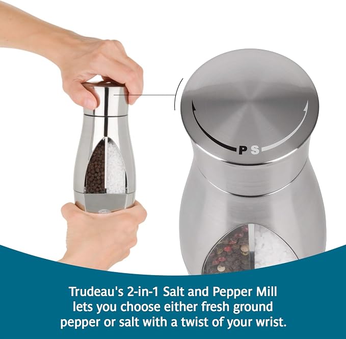 Trudeau Stainless Steel Manual 2-in-1 Salt and Pepper Mill - Image 2
