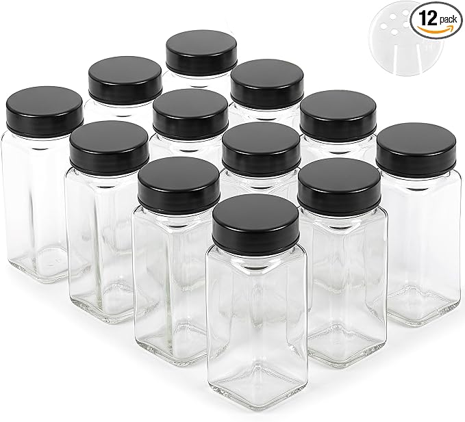 EDELHAUS Glass Spice Jars and Black Stainless Steel Lids Spice Containers by EDELHAUS