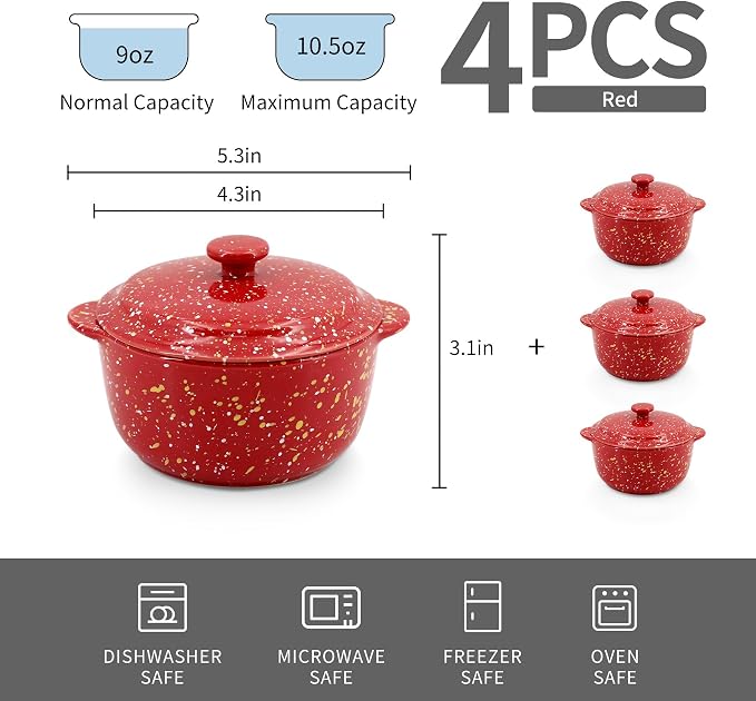 4-Pack 10 Oz Ceramic Mini Cocotte Set - Image 2