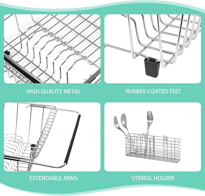 Sink Dish Drainer Rack, Expandable 304 Stainless Steel Dish Drying Rack - Image 4