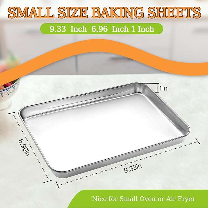 Small Baking Sheet of 2, CEKEE Stainless Steel Baking Pan Tray Cookie Sheet - Image 2