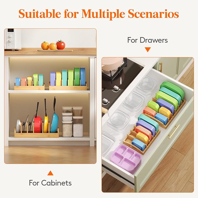 Lifewit Bamboo Lid Organizers for Inside Cabinet, Food Storage Container Lid - Image 4