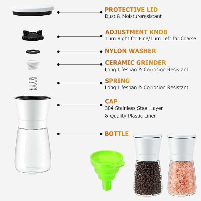 R DRURLCD White Salt and Pepper Grinder Set of 2, Manual Ceramic Spice Mills - Image 4