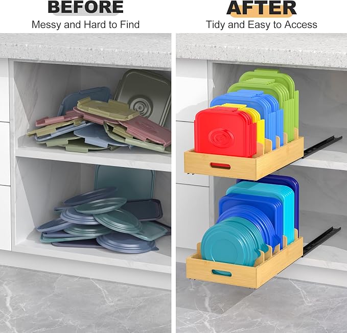 Housolution Pull Out Food Container Lid Organizer - Image 3