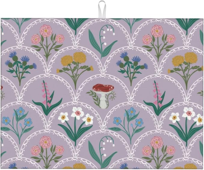 Vintage Flowers Dish Drying Mat 18x24 Inch, Microfiber Absorbent Fast Dry Mat by Unknown