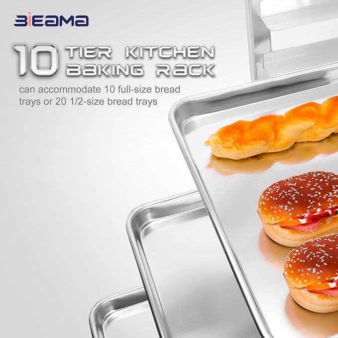 BIEAMA 10-Tier Sheet Pan Rack, NSF Bun Pan Rack, Aluminum Bakery Rack, Home - Image 5