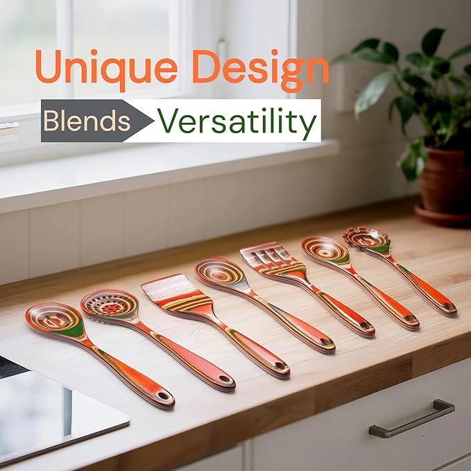 7-Pcs Kitchen Utensils Set –Pakkawood Wooden Spoons - Image 6