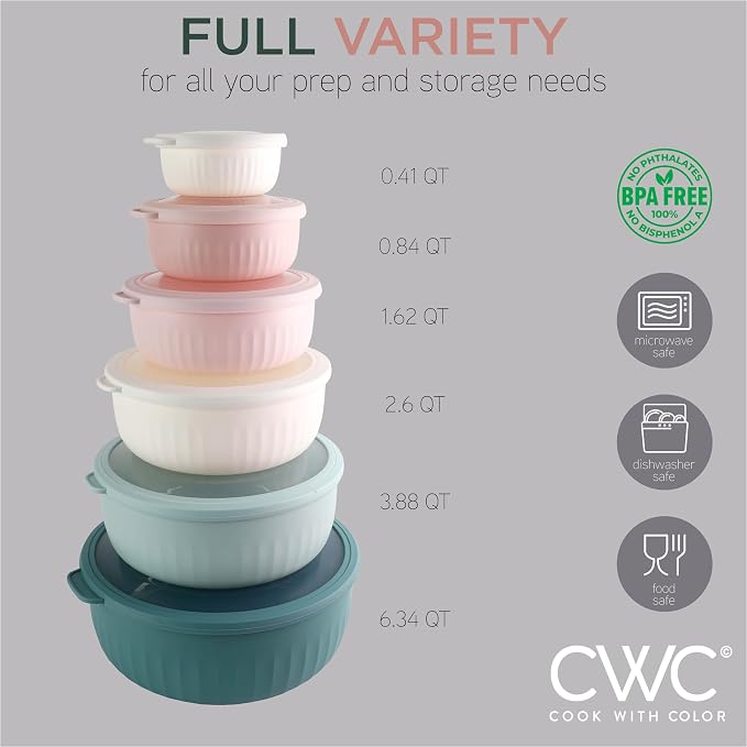 COOK WITH COLOR Prep Bowls with Lids- Wide and Deep Nesting Plastic Small - Image 2