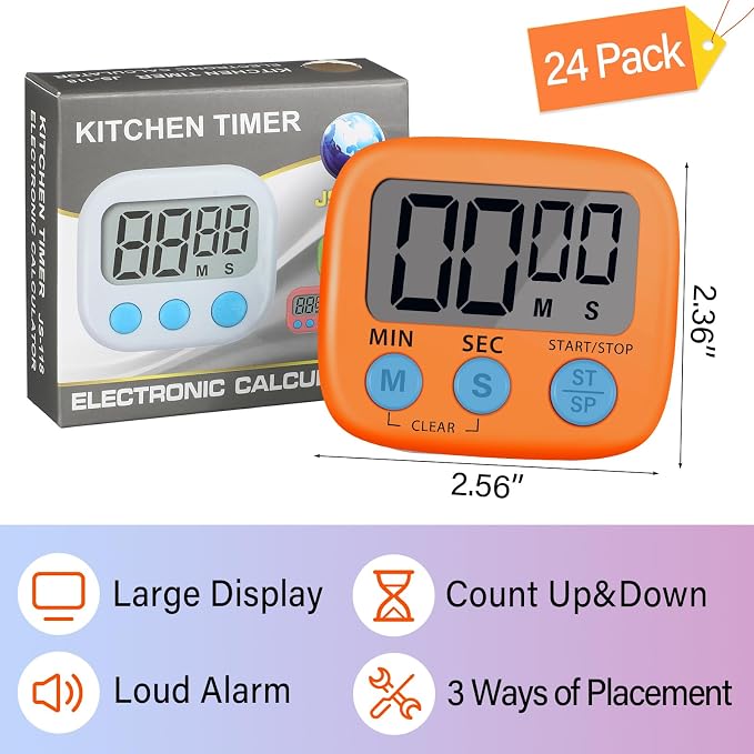 Weewooday 24 Pcs Digital Kitchen Timer Magnetic Timer Bulk On/Off Switch Minute - Image 2