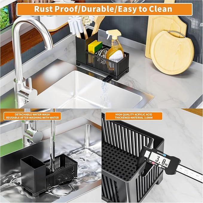 Sink Caddy & Kitchen Sink Organizer, Plastic Kitchen Countertop Organizer - Image 5