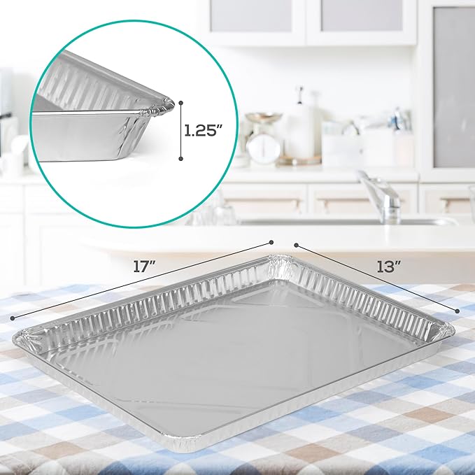PLASTICPRO Aluminum Pans 5 Pack Disposable Cookie Sheets 13 x 17 Baking Pans - Image 3