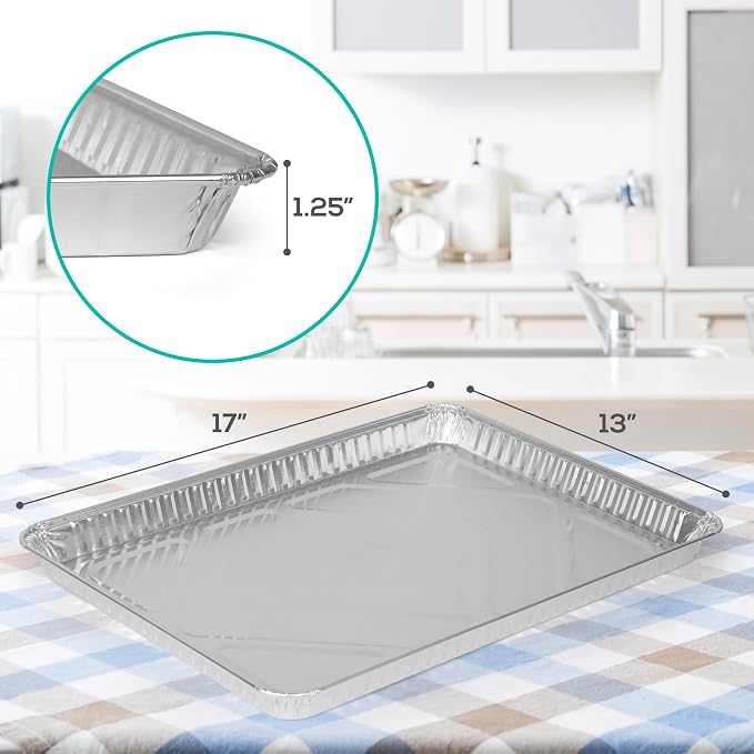 PLASTICPRO Aluminum Pans 10 Pack Disposable Cookie Sheets 13 x 17 Baking Pans - Image 3