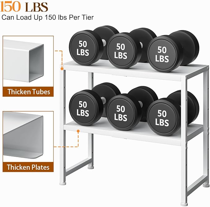 2-Tier Expandable Kitchen Storage Shelf, 150LBS Heavy Duty Metal Shelving Units - Image 4