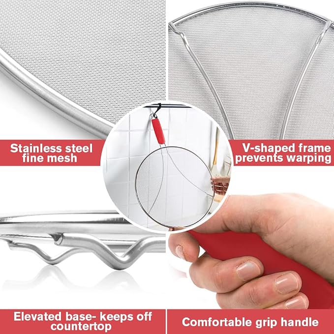 Splatter Screen for Frying Pan & Food Strainer, 13 Inch Stainless Steel Grease - Image 5