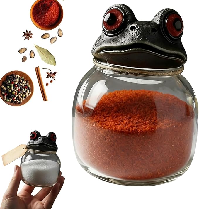 Witchy Frog Apothecary Spice Jars, Handcrafted Vintage Glass Storage Jars by Unknown