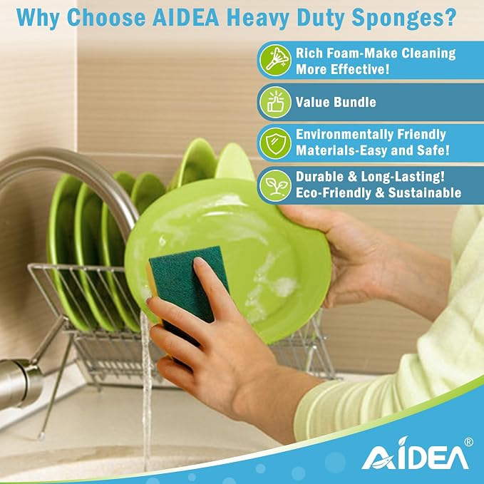 AIDEA Sponges Kitchen, 24 Pack Heavy Duty Dish Sponge, Cleaning Dish Scrubber - Image 5