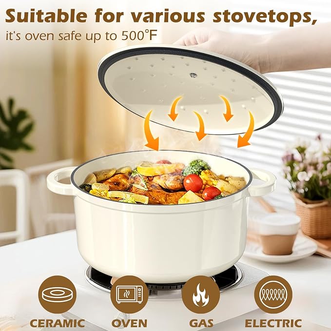 Umite Chef Enameled Cast Iron Dutch Oven-7QT Pot - Image 8