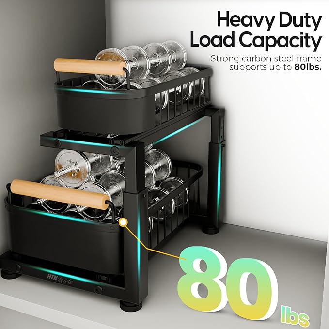 Premium Heavy Duty Carbon Steel Under Sink Organizer, Large 2 Tier Pull Out - Image 4