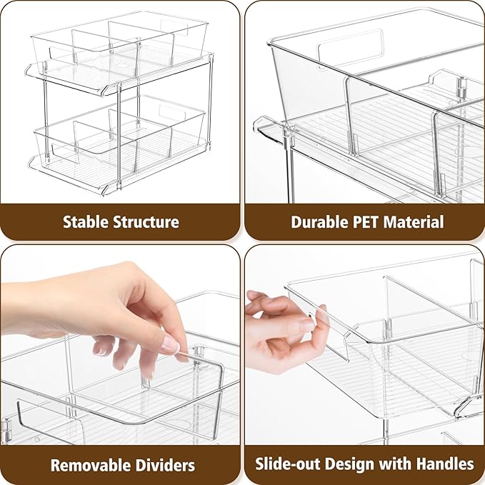 Fabspace Pull-Out Home Organizers, 2 Tier Clear Bathroom Organizer - Image 3