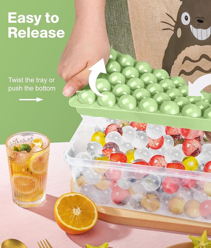 Ice Cube Tray with Lid and Bin, Ice Tray, 62 Round Ice Trays - Image 3