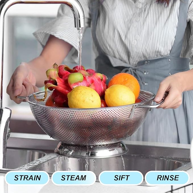 304 Stainless Steel Colander, Micro-Perforated 3-Quart Strainer - Image 5