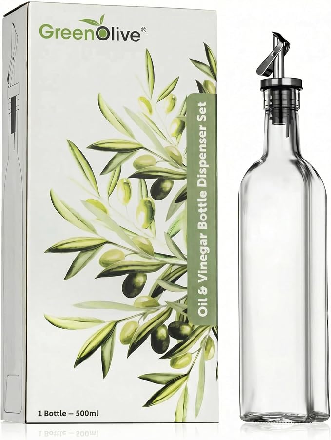 GREENOLIVE Olive Oil Dispenser Bottle - 17 oz. Clear Glass Bottle - Ideal by GREENOLIVE
