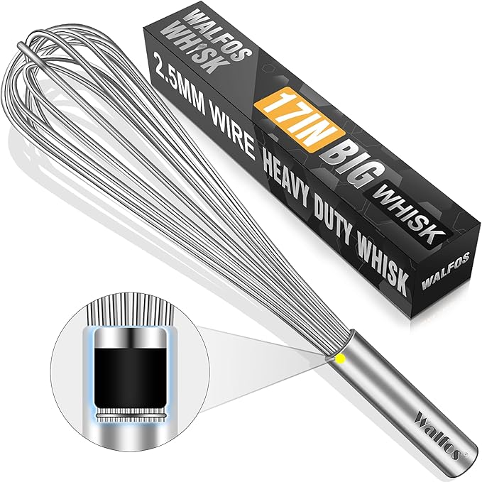 Walfos Whisk, 17in Large Whisks, Heavy Duty Stainless Steel Wire Whisk Ideal by Walfos