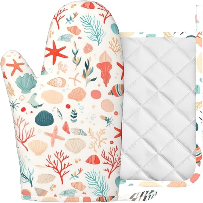 Cartoon Starfish and Shells Oven Mitts and Pot Holders Sets Silicone Kitchen - Image 2