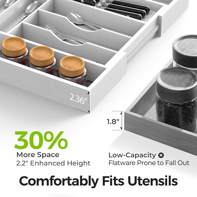 Bamboo Kitchen Drawer Organizer, Expandable Silverware Organizer - Image 4