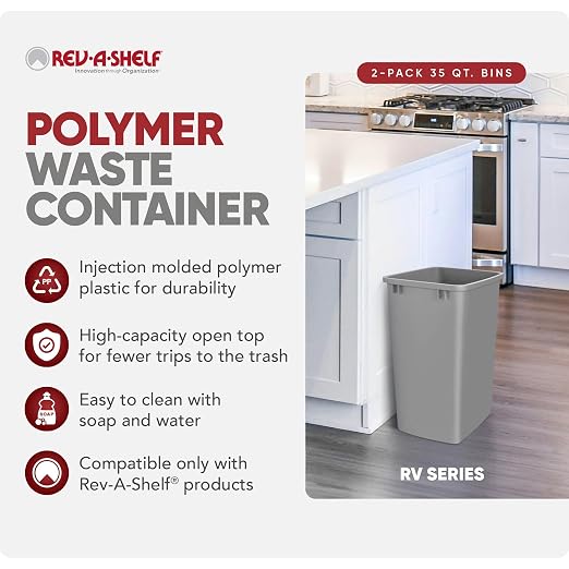 Rev-A-Shelf Polymer Replacement 35 Quart Trash Bin Recycle Waste Garbage - Image 2