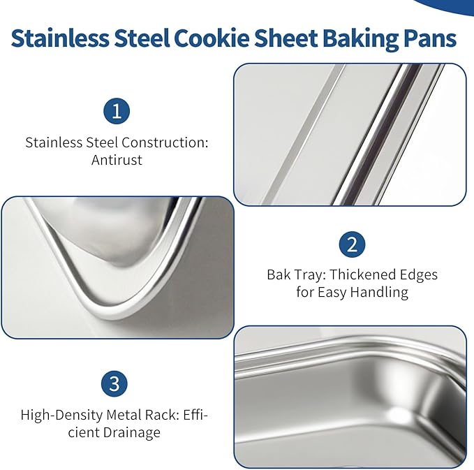 Baking Sheet with Rack Set of 4, Non Toxic & Dishwasher Safe & Easy Clean - Image 3
