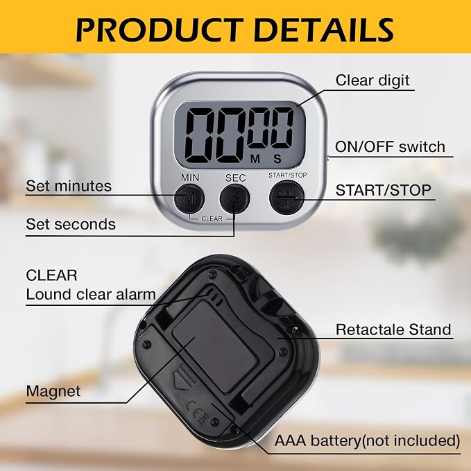 Leumoi 24 Pcs Digital Kitchen Timers Magnetic Back Timers Bulk Large Screen - Image 3