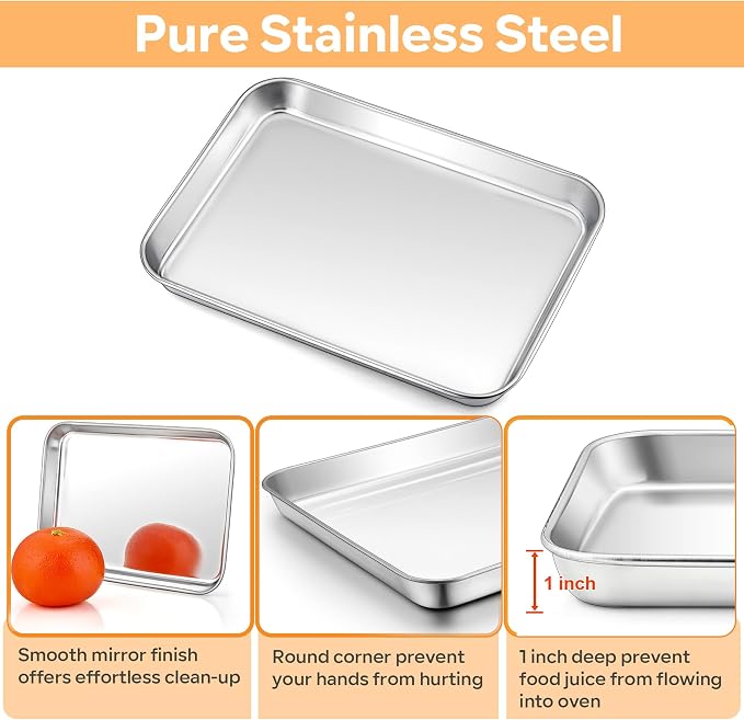 TeamFar Toaster Oven Pan with Rack Set, 10.5 x 8 x 1 Inch Stainless Steel Small - Image 3