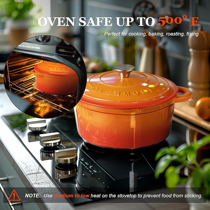 Overmont Enameled Cast Iron Dutch Oven - 7QT Pot - Heavy-Duty Cookware - Image 5