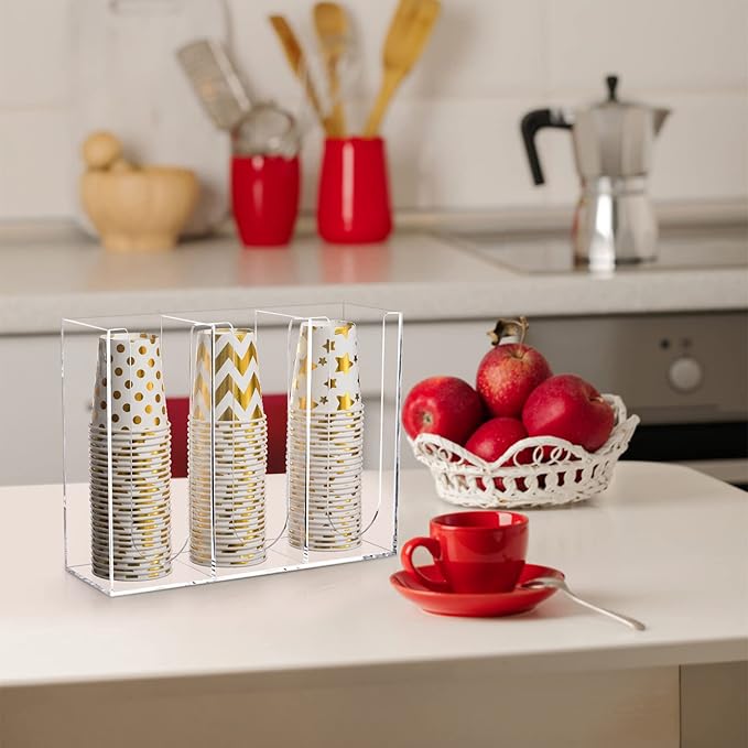 Acrylic Coffee Cup and Lid Storage Organizer, 3 Compartment Disposable Paper - Image 7