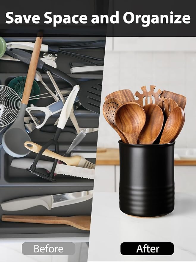 ABRUTY Utensil Holder, 6.7" Ceramic Kitchen Utensil Crock - Image 5